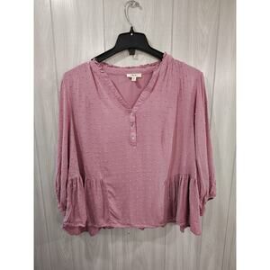 Women's Pink Swiss Dot Henley Size 2X Como Blu Cotton Peasant
